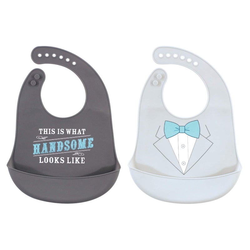 Little Treasure Unisex Baby Silicone Bibs, Gray Mint Handsome, One Size